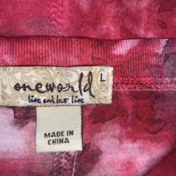 One World Women Tie Dye V-Neck Live and Let Live Long Sleeve Tunic Top Size L - Picture 10 of 10